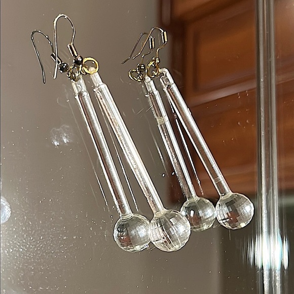 Disco Acrylic Clear Drop Earrings - Picture 1 of 10